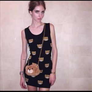 Moschino Couture Jeremy Scott All Over Teddy Bears Policeman Black Sweater dress
